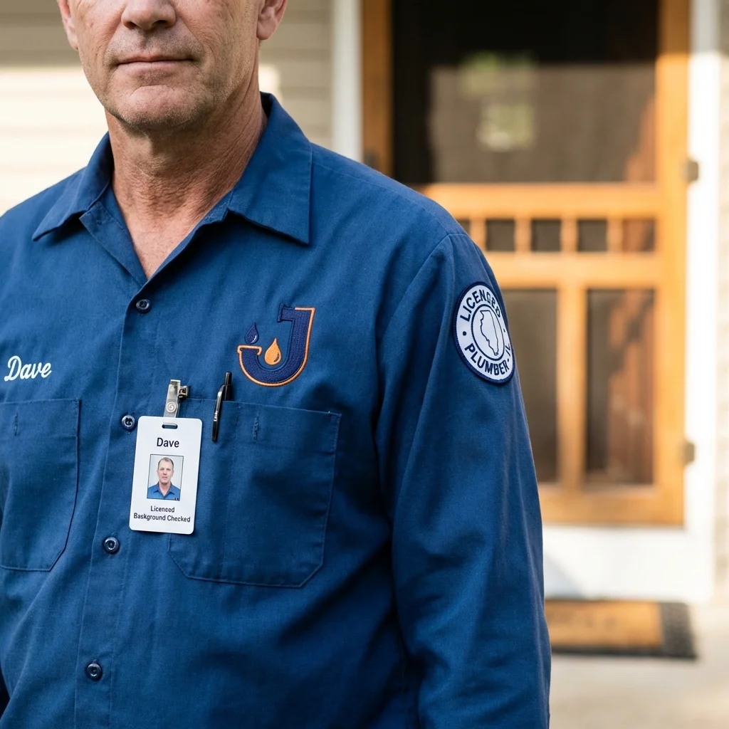 Licensed plumber showing ID badge in Eads, CO