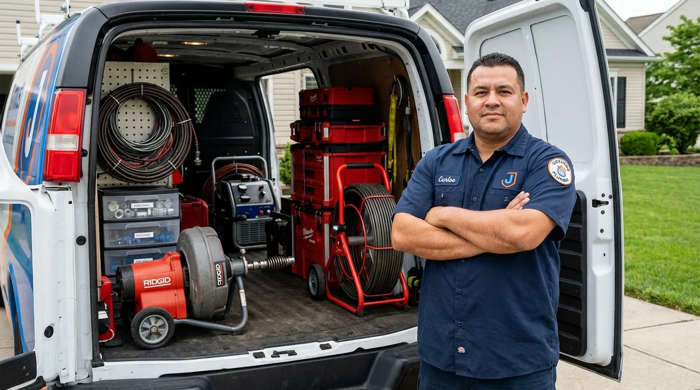 Professional drain cleaning equipment and Johns Plumbing LLC plumber in Eads