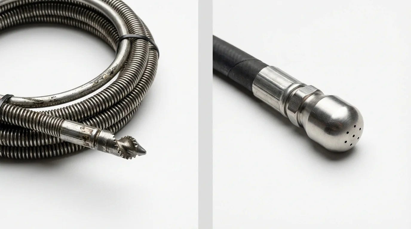 Drain snake cable and hydro jetting nozzle used for drain cleaning in Eads, CO