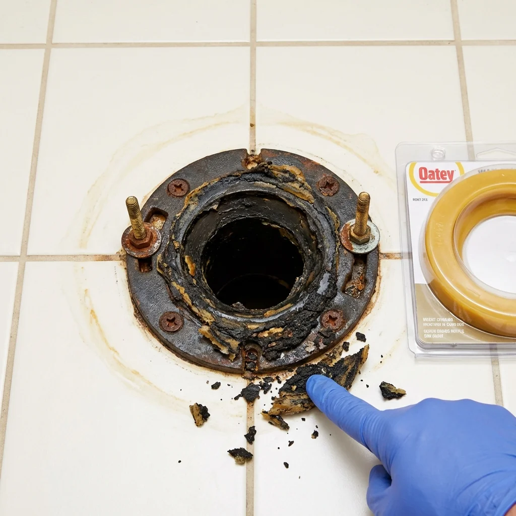 Failed wax ring showing water seepage at the base of a toilet in a Eads, CO home