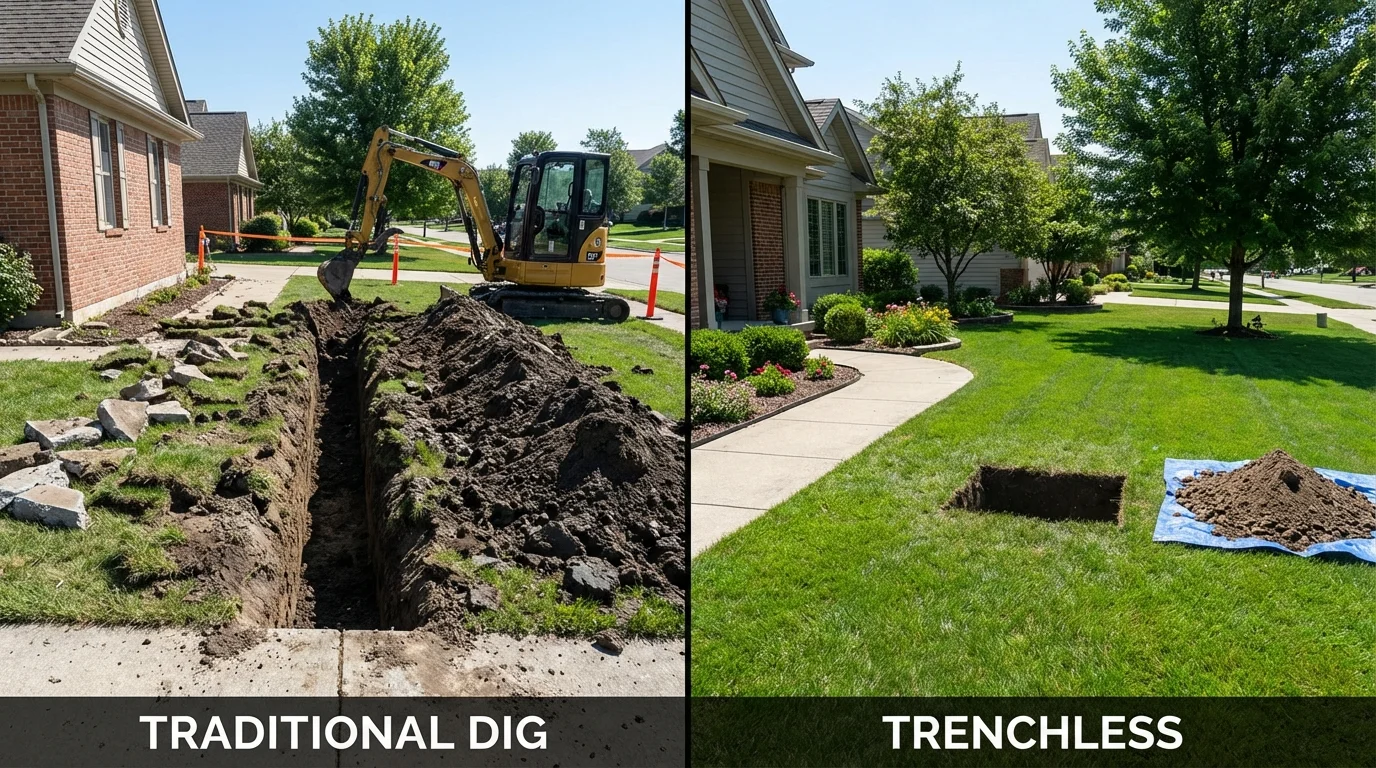 Trenchless sewer repair with minimal yard damage versus traditional excavation in Eads, CO